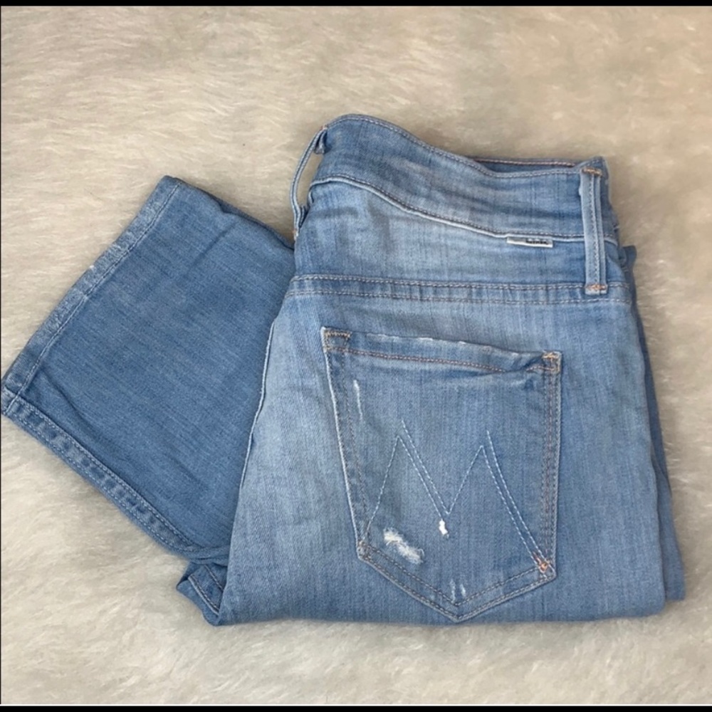 MOTHER Light Distressed The Dropout Skinny Jeans